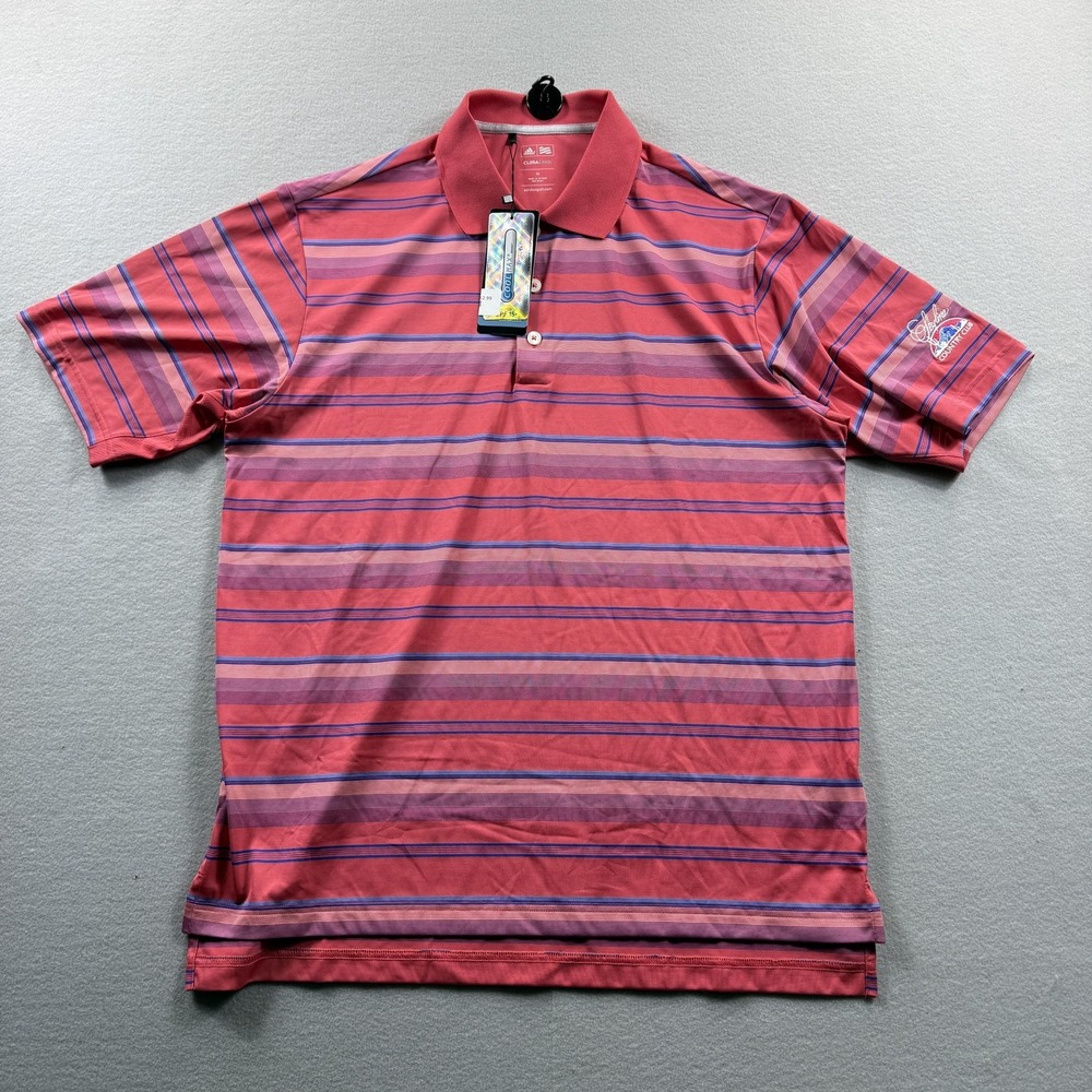 Adidas ClimaCool Golf Polo Shirt Mens Medium Pink Striped Short Sleeve UPF 15+